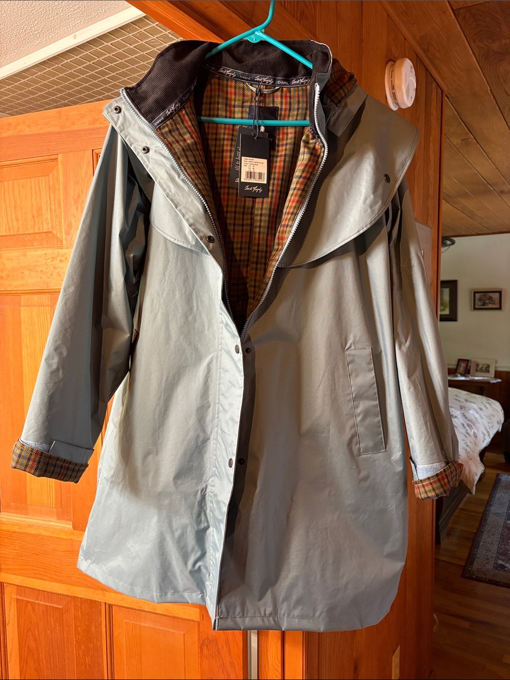 Jack London brand, Light blue womens, Waterproof Raincoat with Plaid Lining
